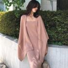Set: Spaghetti Strap Midi Sheath Knit Dress + Cardigan