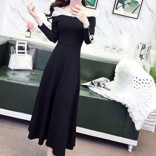 Boatneck Long Sleeve Midi A-line Dress