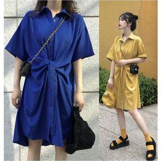 Tie-waist Short-sleeve Shirt Dress