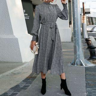 Leopard Print High Neck Tie-waist Maxi Dress