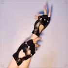 Faux Leather Heart Cutout Fingerless Gloves Black - One Size