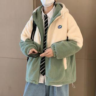 Long-sleeve Two-tone Fleece Hooded Jacket