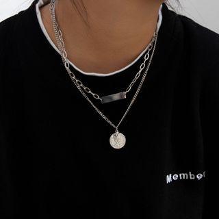 Couple Matching Pendant Layered Chain Necklace Stainless Steel - One Size