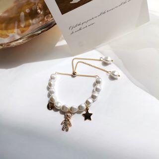 Faux Pearl Rhinestone Bear Bracelet 1 Pc - Faux Pearl Rhinestone Bear Bracelet - One Size