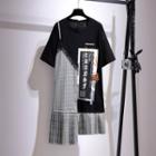 Plaid Panel Mini T-shirt Dress