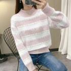 Color Block Stripe Mock Neck Sweater