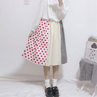 Dotted Panel Midi A-line Skirt As Shown In Figure - One Size