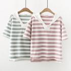 Striped Hooded Short Sleeve T-shirt