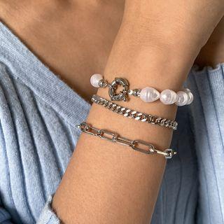 Set Of 3: Faux Pearl Alloy Bracelet / Alloy Bracelet (various Designs)