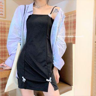 Long-sleeve Tie Dye Shirt / Spaghetti Strap Mini Sheath Dress