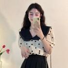 Puff-sleeve Dotted Blouse Black Dotted - White - One Size