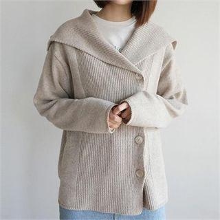 Sailor-collar Ribbed Cardigan