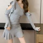 Ruffle Trim One-shoulder Mini A-line Dress