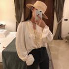 Long-sleeve Lace Trim Buttoned Blouse Off-white - One Size