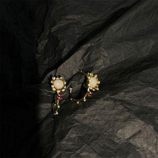 Flower Moonstone Alloy Earring 1 Pair - White Moonstone - Gold - One Size