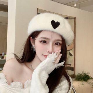 Heart Applique Fluffy Beret