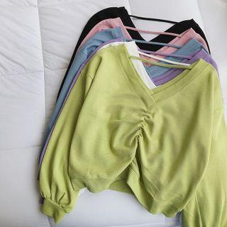 V-neck Shirred Cropped Sweatshirt