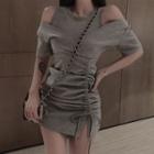Mock Two-piece Short-sleeve Cold Shoulder Mini Dress