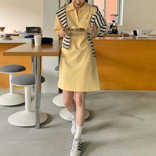 Short-sleeve Plain Mini Shift Polo Dress