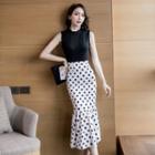 Set: Sleeveless Top + Polka Dot Midi Mermaid Skirt