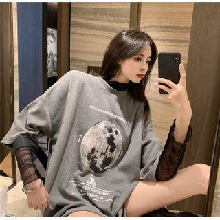 Printed Short-sleeve T-shirt / Sheer Top