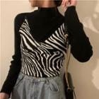 V-neck Zebra Camisole Top / Plain Long-sleeve Top