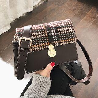 Houndstooth Panel Faux Leather Crossbody Bag