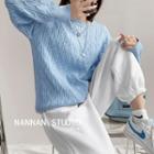 Drop-shoulder Cable-knit Sweater Blue - One Size
