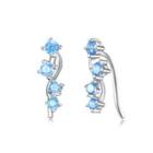 925 Sterling Silver Simple Earrings With Blue Cubic Zirconia Silver - One Size