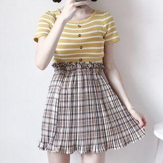 Short-sleeve Striped Top / Mini Skirt
