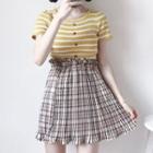 Short-sleeve Striped Top / Mini Skirt