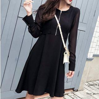 Long-sleeve Zip-front A-line Dress