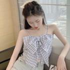Gingham Ribbon Cropped Camisole Top Gingham - One Size