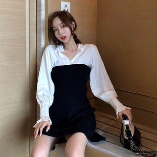 Tie-neck Blouse + Strappy Mini Dress