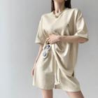 Set: Oversized T-shirt + Drawcord Wide-leg Cotton Shorts