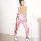 Tiger-embroidered Striped Jogger Pants
