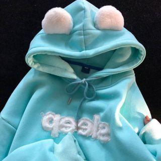 Lettering Bear Ear Hoodie