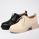 Faux Leather Panel Chunky Heel Lace-up Shoes