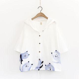 Short-sleeve Hooded Printed Jacket