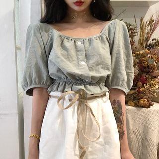 U-neck Puff-sleeve Blouse / Wide-leg Shorts