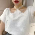 Short-sleeve Lace Trim Cut Out T-shirt