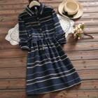 Long-sleeve Striped A-line Collared Dress