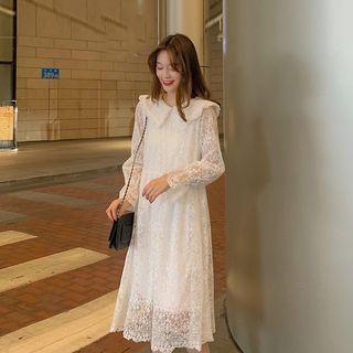 Collared Plain Lace Midi Dress