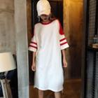 Color Panel Striped Elbow Sleeve T-shirt Dress