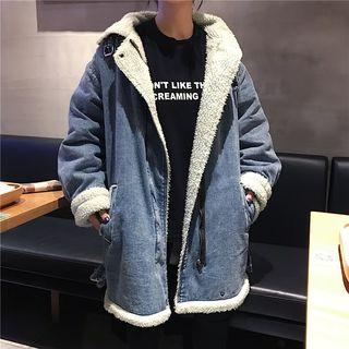 Faux Shearling Lined Printed Zipped Jacket As Shown In Figure - One Size