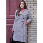 Asymmetric-collar Houndstooth Wool Blend Trench Coat
