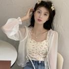 Bell-sleeve Chiffon Jacket / Floral Camisole Top