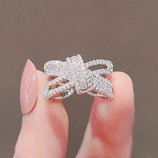 Rhinestone Layered Ring Ly2201 - Silver - One Size