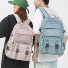 Letter Embroidered Buckled Flap Backpack