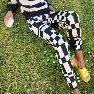 Irregular Checkered Straight Leg Pants